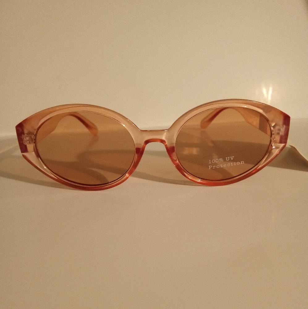 A New Day Peachy Pink Crystal Oval Sunglasses